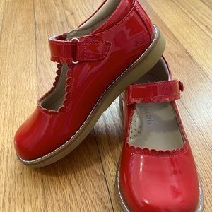 Red patent Mary Janes
